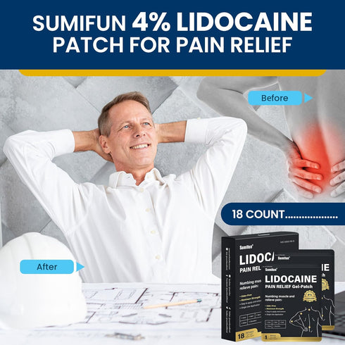 Sumifun 4% Lidocaine Pain Relief Patches - 36 Count for Back, Shoulder, Muscle, Joints Pain Relief