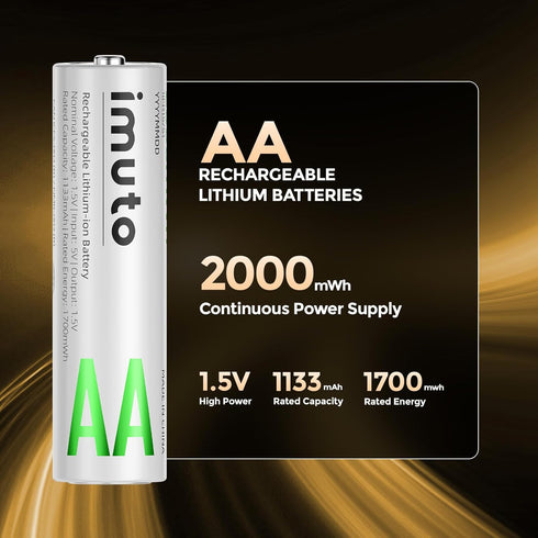 imuto 2000mWh 8 Pack, 8 1.5V 2A 1600+ LiFePO4 1.8H Rechargeable aa Batteries with Charger, aa Lithium Batteries Slot
