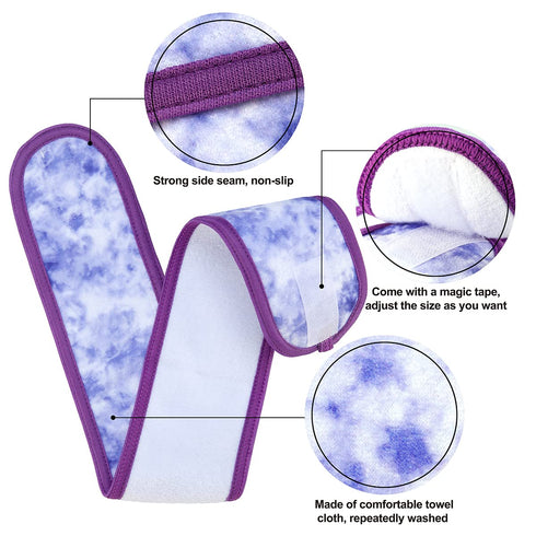 Denfany Spa Facial Headband | Terry Cloth Headband 4 Pack | Ultra Soft Adjustable Skincare Headband for Face Washing