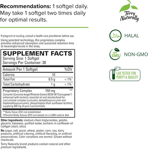 CuraMed 750 mg Curcumin Complex, 30 Softgels, Non-GMO, Gluten Free by Terry Naturally