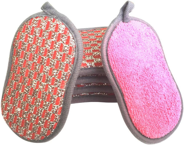 Multi-Purpose Scrub Sponges for Kitchen, Non-Scratch Double-Side Microfiber Sponge with Heavy Duty Scouring Power (Pack