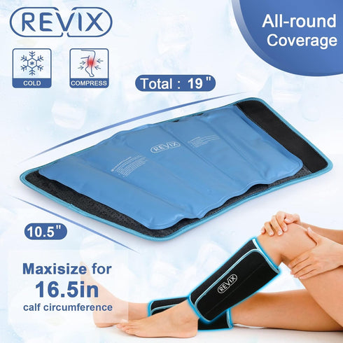 REVIX Calf and Shin Ice Packs for Injuries - Reusable Cold Compression Sleeve for Swelling, Bruises, Sprains (2 Packs)
