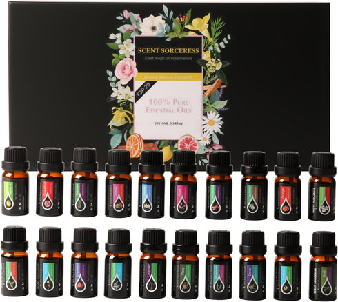 SCENT SORCERESS Essential Oils Set, 20 x 10ML Essential Oil Gift for Diffuser, Massage,
