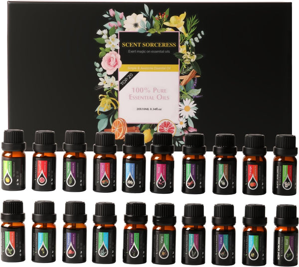 SCENT SORCERESS Essential Oils Set, 20 x 10ML Essential Oil Gift for Diffuser, Massage,