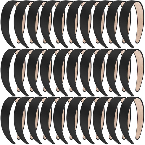 SIQUK 30 Pieces Black Satin Headbands - 1 Inch Wide Non-slip Hair Headbands for Women and Girls