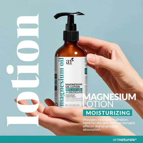 ArtNaturals Magnesium Oil Spray 12 oz - Body Lotion Set 8oz for Soothing Relief & Relaxation