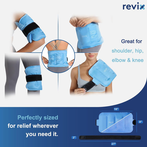 REVIX Gel Ice Pack for Back Injuries and Pain Relief - Soft Plush Lining Ice Wrap (16 × 9 ")