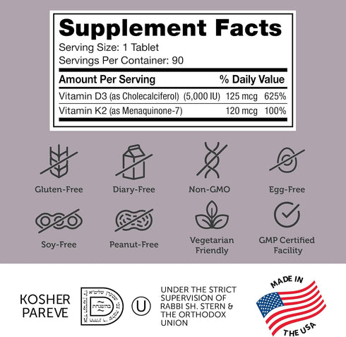 Zahler Vitamin D3 & K2 Chewable Supplement (90 Count), Certified Kosher for Calcium Absorption & Immune Support