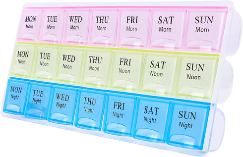 Teikou Large Weekly Pill Organizer 3 Times A Day, Moisture-Proof 7 Day Pill