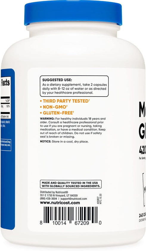 Nutricost Magnesium+ Extra Strength 420mg, 240 Capsules - 120 Servings of Magnesium Oxide and Glycinate - Non-GMO,