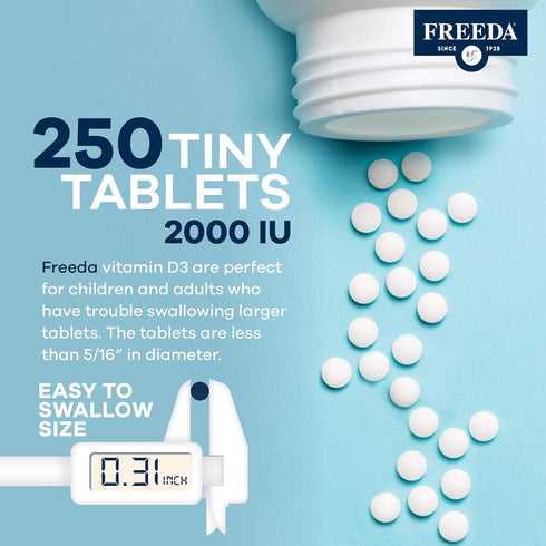 FREEDA Vitamin D3-2000 IU - Pure High Potency Kosher Supplement for Bone & Muscle Health - 250 Count