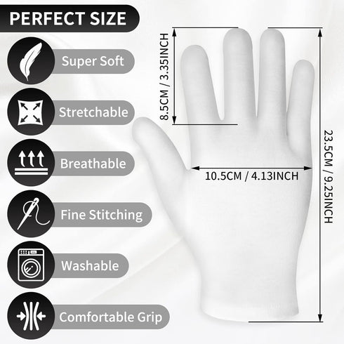 Sibba 2 Pairs Touch Screen Moisturizing Gloves White Cotton Moisturizing Gloves Overnight Bedtime Heal Eczema Sleeping Lotion Hand Spa Treatment Gloves Repair Rough Cracked Dry Chapped Hands Skin