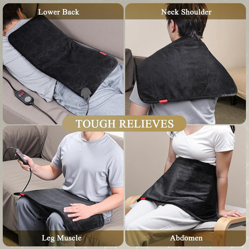 InVarme 2X 160 4H 12" 24" Extra Hot Heating Pad: Graphene Max Electric Heating Pad for Back Neck Shoulders Leg - Fast