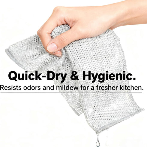 Mobacfy 20) Generic Non-Scratch Silver Mesh Dish Cloths - Reusable Diamond Weave Scrubber Cloths for Kitchen, Fast