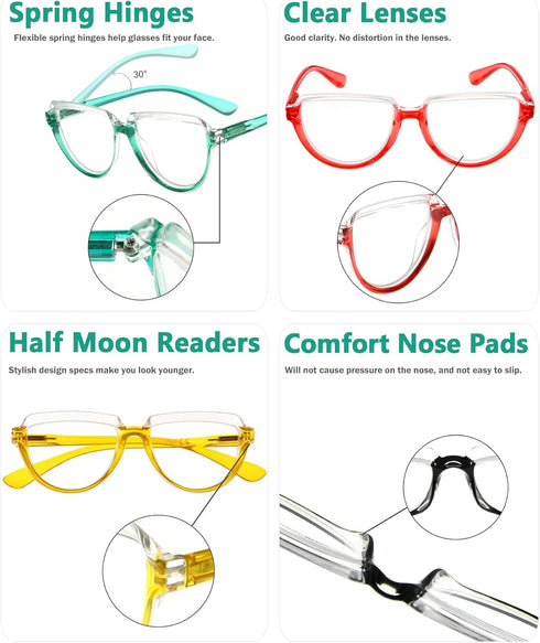 Eyekepper 4 Pack Reading Glasses, Large Frame Oversize Ladies Half Moon Design Readers
