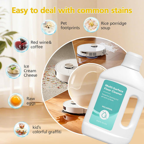 VILLAPOOL 33.81 Oz Floor Cleaning Solution Compatible with Dreame All Robot Vacuums & Wet Dry Vacuums, Residue-Free