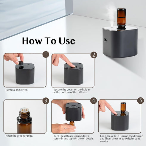 Scentiplus 3 Waterless Essential Oil Diffuser, Portable Aroma Diffuser, Battery Operated, Mist Modes, Aromatherapy