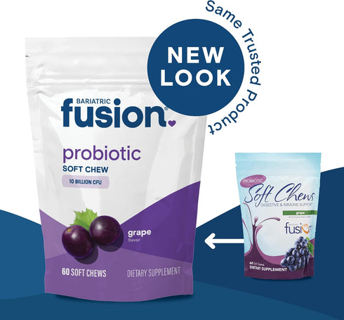 Bariatric Fusion Probiotic Soft Chews | Grape Flavor Chewy Bariatric Vitamin | 60 Count, 10 Billion CFU, Bacillus
