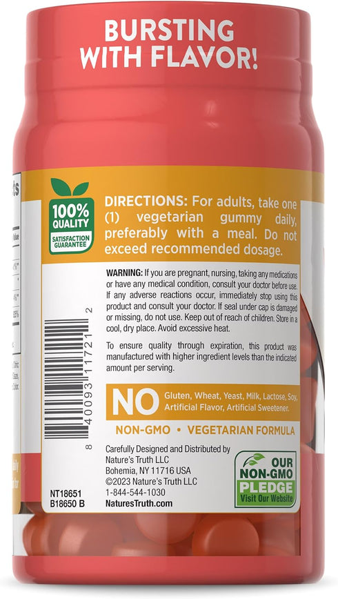 Nature's Truth Vitamin D3 Gummies, 5000 IU, 60 Count, Peach Flavor, Vegetarian & Gluten Free Supplement