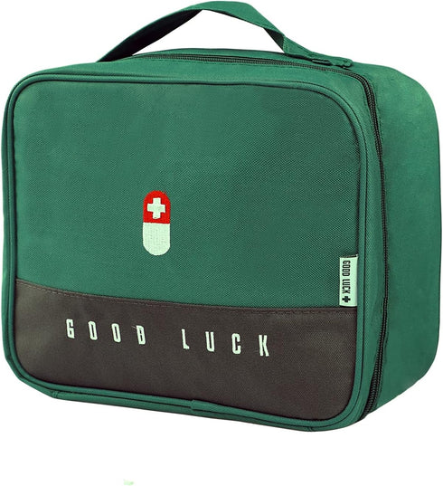 Portable First Aid Bags Emergency Box Travel Case, Waterproof Medication Organizer for Home Office Outdoor, Green