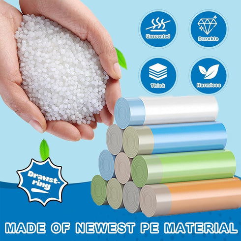Small Drawstring Trash Bags 4 Gallon, 108 Count, Colored Thick Unscented Plastic Wastebasket Bags