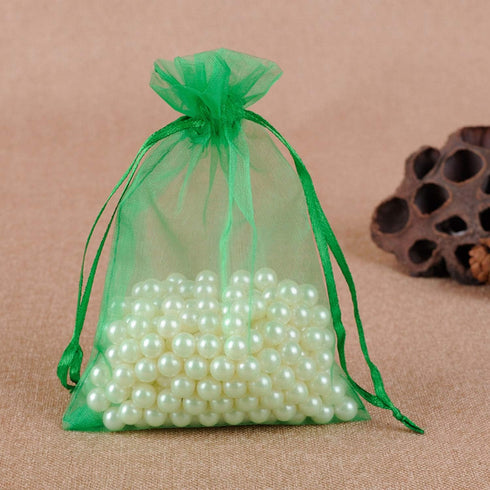 100 Pieces 5x7 inches Gift Wrap Bags, Green Organza Sheer Fabric Drawstring Bags for Baby Shower Favor
