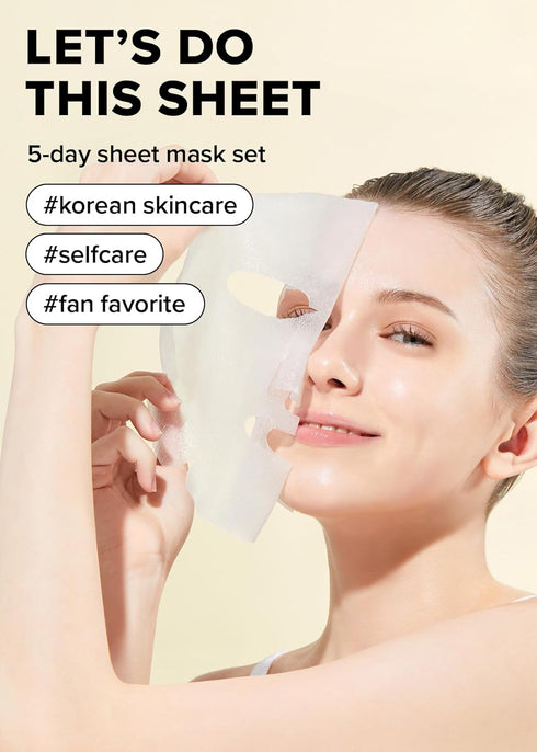 I DEW CARE Sheet Mask Pack - Let's Do This Sheet | 5-Day Skin Makeover with Vitamin B3, Olive Extract, Chamomile, (5 ea)