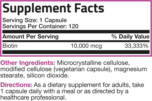 Bronson Ultra Biotin 10,000 Mcg Hair Skin and Nails Supplement, Non-GMO, 120 Vegetarian Capsules