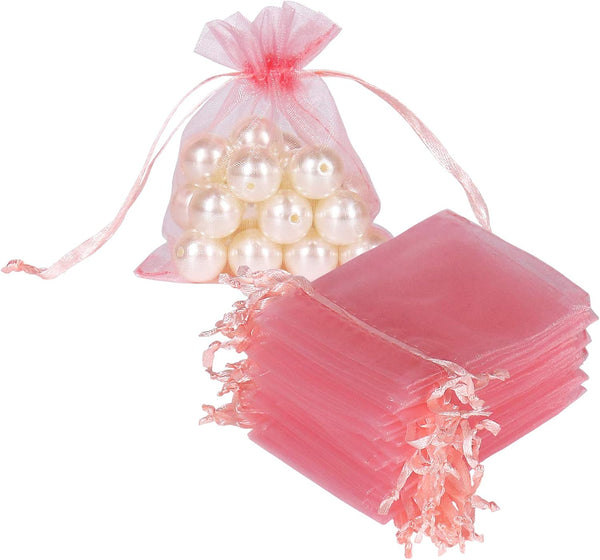 HRX Package Blush Pink Organza Bags 3x4 inch - 100pcs Mesh Gift Bags Jewelry Pouches Drawstring Empty Sachet