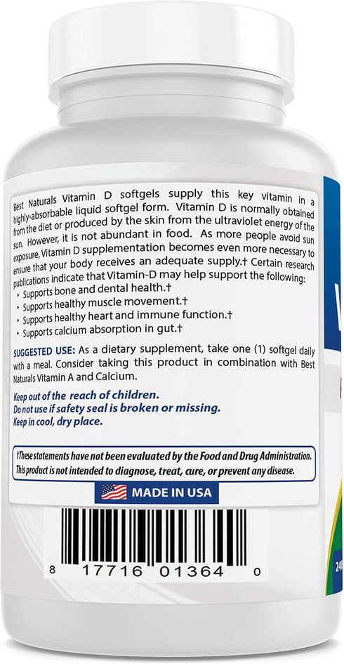 Best Naturals Vitamin D3 10,000 IU Softgel - 240 Count