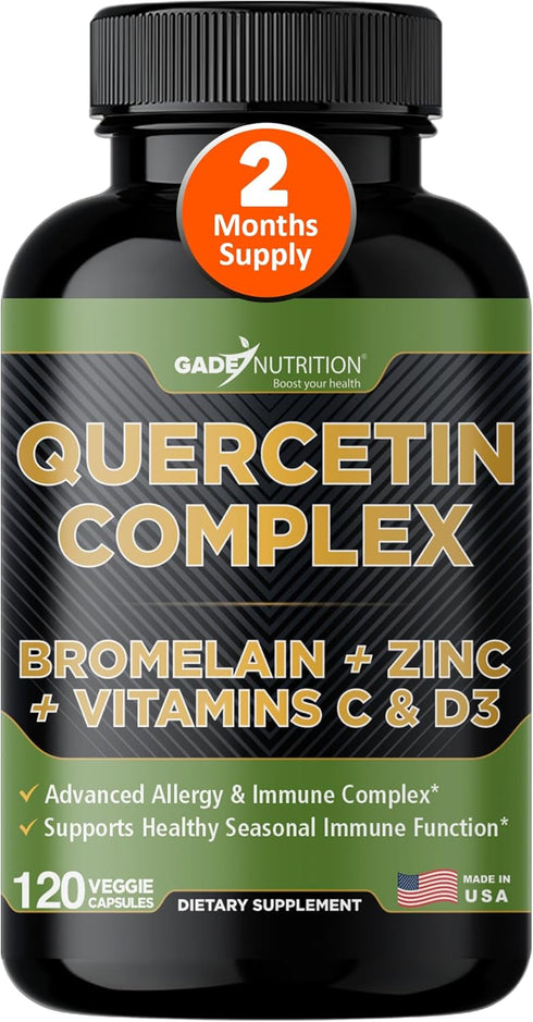Organic Quercetin with Bromelain, 500mg Quercetin Supplements, Vitamin C and Zinc, Bioflavonoids for Healthy Immune
