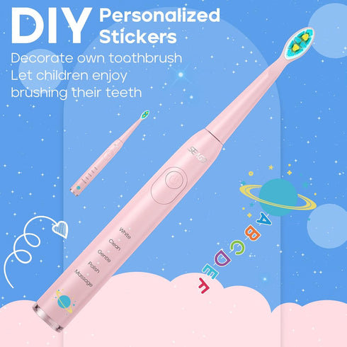 SEAGO Kids Electric Toothbrush, Sonic Soft Bristle Rechargeable, 5 Modes, Includes 4 Replacement Brush Heads, Ages 3-12