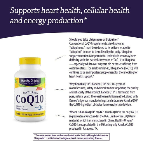 Healthy Origins CoQ10 (Kaneka Q10) 100mg Softgels, 150 Softgels, Heart Health & Energy Supplement, Gluten Free, Non-GMO