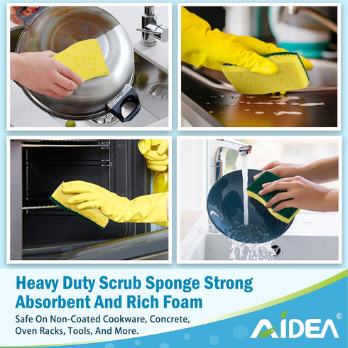 Sponge-24Count, AIDEA Sponges Kitchen, Heavy Duty Scrub Sponges for Dishes, Cellulose Dish Sponge, Scrubbing Power