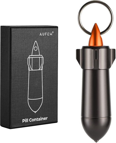 Small Pill Case Waterproof Keychain, Portable Aluminum Alloy Pill Container for Pocket or Purse (Gray)