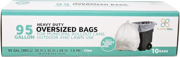 95 Gallon Garbage Bags | Clear | 1.5 Mil | 61x68 | 10 Bags