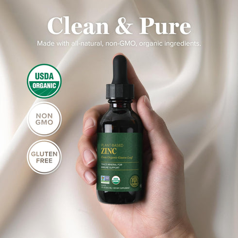 Global Healing USDA Organic Zinc Liquid Supplement - 2 Fl Oz - Pure Vitamin Drops for Immune Boost, Hormone Balance,