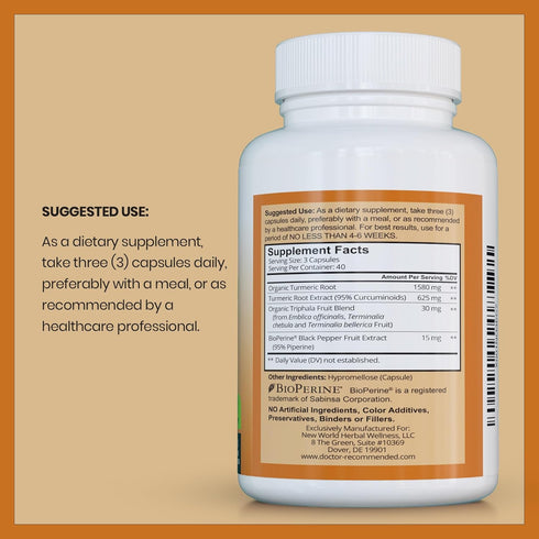 Turmeric Curcumin Supplement - 2250mg/d Veggie Caps with 95% Curcuminoids and Black Pepper Extract, 750mg Capsules