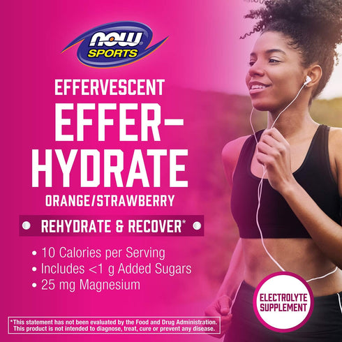 NOW Foods Sports Nutrition - Effervescent Effer-Hydrate Electrolyte Supplement, Recovery*, Orange Strawberry, 10 Tablets