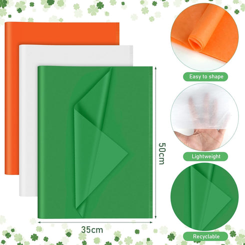 PLULON 60 Sheets Orange Green White Tissue Paper Bulks, Tissue Paper for Gift Bags for St Patrick's day Birthday Gift Wrapping Paper Wedding Holiday Decoration by PLULON