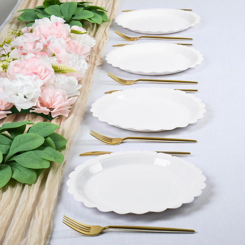 Houuqe 24 9 Inch Pieces White Paper Plates Scalloped Dessert Plates Disposable White Cake Plate for Baby Shower
