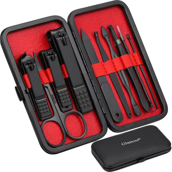 Manicure Set Nail Clippers Kit, Professional Stainless Steel Nail Care Tools with Leather Travel Case, 10 in 1