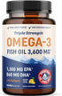 Omega 3 Fish Oil Triple Strength | 3600 mg EPA & DHA | 1300mg EPA + 860mg DHA | 120 Ct Premium Burpless Softgel