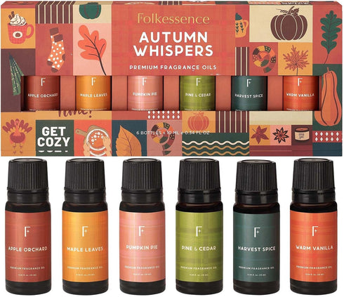 Folkulture Fall Essential Oils Set of 6 - Fragrance Oils for Diffuser, Home, and Oil Diffuser Essential Oils.