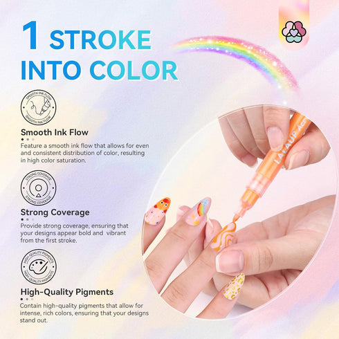 Saviland 12 Colors Nail Art Pens Set - 3D Nail Polish Pens, Acrylic Paint Pens for Drawing Painting Nail Art Design