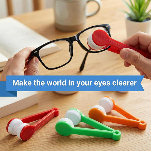 houlishu 3PCS Mini Eyeglass Cleaner Brush, Portable Microfiber Sunglasses Cleaner Clip, Green Orange Red (Green Orange