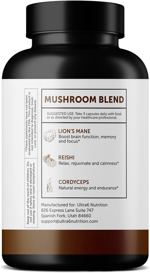 Organic Lions Mane Capsules - Immune Health & Cognitive Supplement with Reishi & Cordyceps, 90 Veggie Capsules