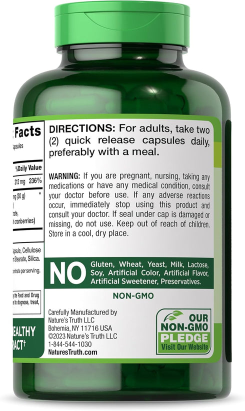 Nature's Truth Cranberry Concentrate plus Vitamin C Pills | 30,000mg | 200 Capsules - Non-GMO & Gluten Free Supplement