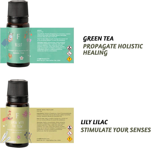 Set 6 Set Folkulture Essential Oils | Relaxing Fragrance Oils for Diffusers | Green Tea, Cashmere, Ocean Salt and More|