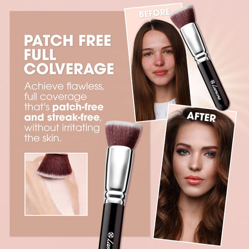 LAMORA Liquid Makeup Foundation Brush - Kabuki Face Brush for Cream, Powder, Blush, Concealer - Flat Top Blending Brush